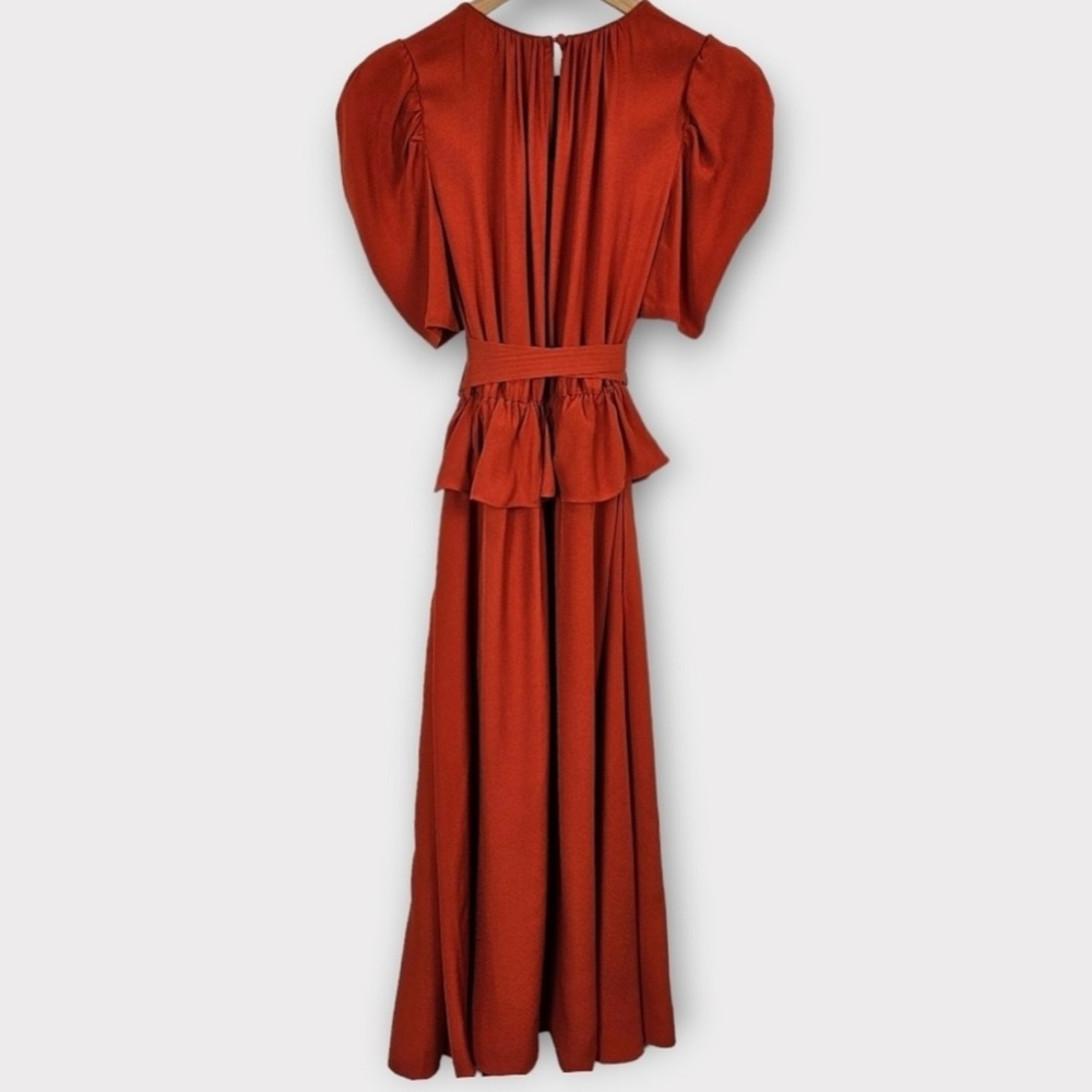 Ulla Johnson, Marion Puff-Sleeve Belted Peplum Midi Dress In Noir Red Size 6 - Picture 9 of 10